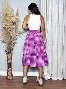 Plaid Midi Skirt - Màu tím - Xem 2