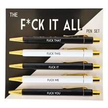 5pcs Funny Ballpoint Pen Set - 1.0mm Tip, Black Ink, Vibrant Quotes, Profanity Design, Unique Office Gift For Colleagues, Personalized Daily Writing Ballpoint Pen Set With Humorous Quotes, Personalized Ballpoint Pen Set - Black and White Ballpoint Pen - View 1