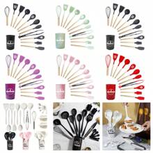 10pcs/Set Premium Silicone Utensil Set - Heat-Resistant, Non-Stick, Ergonomic Wooden Handle, Easy Cleaning, Modern Cookware Essentials For Kitchen - Perfect For Christmas, Easter, Celebrations