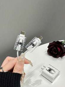 3 miếng bảo vệ cáp thiết kế hình mạng nhện màu đen, tương thích với iPhone 15 Pro Max, bộ sạc và cáp dữ liệu 18W/20W, chống rối, chống gãy, chống rơi - màu đen - Xem 6