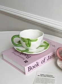 1 bộ cốc và đĩa sứ họa tiết hoa nguyên bản 220ml, cốc và đĩa cà phê thủ công họa tiết hoa vẽ tay, đồ uống gia dụng sáng tạo chất lượng cao dùng để trang trí nhà cửa, tiệc tùng, trà chiều, bữa sáng, sữa chua, quà tặng ngày lễ tình nhân - Nhiều màu - Xem 10