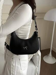 Túi đeo vai họa tiết đồ họa màu trơn sang trọng thiết kế mới dành cho nữ, đa năng - màu đen - Xem 10