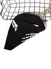 1 件多色骷髅手图案休闲街头服饰亚克力拼布无檐小便帽，温暖冬帽，男女通用设计冬季圣诞帽男士无檐小便帽滑雪帽 - 骷髏手圖案 - 查看 4