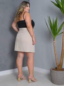 SAIA FEMENINA EM LINHO PLUS-SIZE - Bege - Visão 2