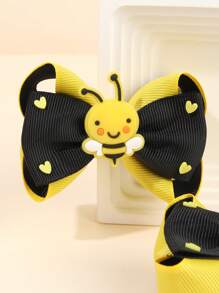 2 件装女孩黄色蝴蝶结发夹，儿童布艺蜜蜂发饰，幼儿优雅发饰派对礼物