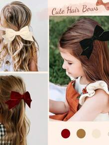 6 件装天鹅绒发饰蝴蝶结发带夹大号鳄鱼夹发夹发饰适合女童幼儿儿童宝宝日常佩戴 - 彩色 - 查看 3