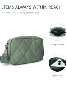 Quà tặng Giáng sinh phong cách dễ thương Quà tặng sinh nhật, Quà tặng hoàn hảo, Túi đeo chéo chần bông cho nữ Túi đeo chéo bằng nylon có dây đeo có thể điều chỉnh, Túi đựng mỹ phẩm, Túi đeo chéo, Túi đeo vai cho du lịch ngoài trời Giải trí Thể dục - Màu xanh Ô liu - Xem 6