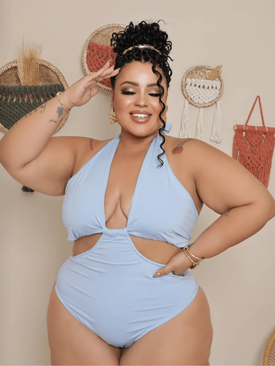 PLUS SIZE BEACH DRAGON BAG HIGH WAIST BRAIDED - Màu xanh nhạt - Xem 1