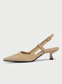 Women's Solid Color Pointy Toe Closed Toe Kitten Heel Pumps, Elegant And Comfortable For Daily Wear, Outdoor, Commuting, Spring/Summer, Nude Color PU Leather High Heels,Elegant - Apricot - View 6