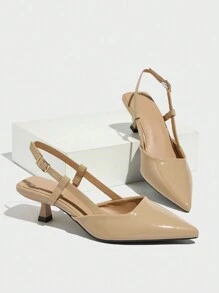 Women's Solid Color Pointy Toe Closed Toe Kitten Heel Pumps, Elegant And Comfortable For Daily Wear, Outdoor, Commuting, Spring/Summer, Nude Color PU Leather High Heels,Elegant - Apricot - View 5