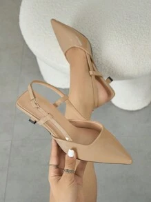 Women's Solid Color Pointy Toe Closed Toe Kitten Heel Pumps, Elegant And Comfortable For Daily Wear, Outdoor, Commuting, Spring/Summer, Nude Color PU Leather High Heels,Elegant - Apricot - View 4