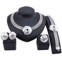 Women Italian Bridal Gold Plated Crystal Necklace Bracelet Earring Ring African Beads Jewelry Sets