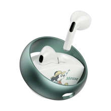 Disney True Wireless Bluetooth Headset QS-13-Strawberry Bear Rose Red Winnie The Pooh Grass Green Mickey Indigo Minnie Rose Gold Round Metal Ring Oxidized ID Design 360 Degree Rotation Unzip Chinese Packaging