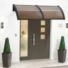 Pensilina marrone per porte d'ingresso Tetto in PC e alluminio, tenda da sole per finestre, protezione del tetto da pioggia e raggi UV, montata su una finestra, una porta finestra, una vetrina o semplicemente su un balcone