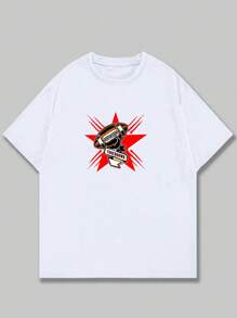 Cotton T-Shirt Streetwear Style Text Pattern Men's Top Comfortable Elegant - 白色 - 查看 1