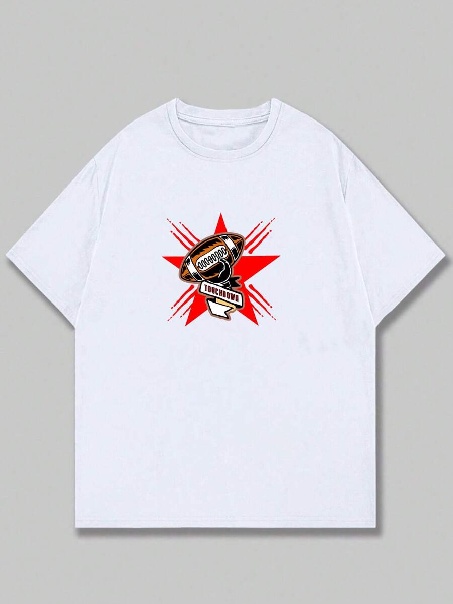 Cotton T-Shirt Streetwear Style Text Pattern Men's Top Comfortable Elegant - 白色 - 查看 1