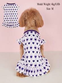 1pc Vintage Heart & Diamond Pattern Sleeveless Teddy Dress, Lightweight Summer Outfit For Small Dogs Like Pomeranian & Bichon Frise - Purple - View 1