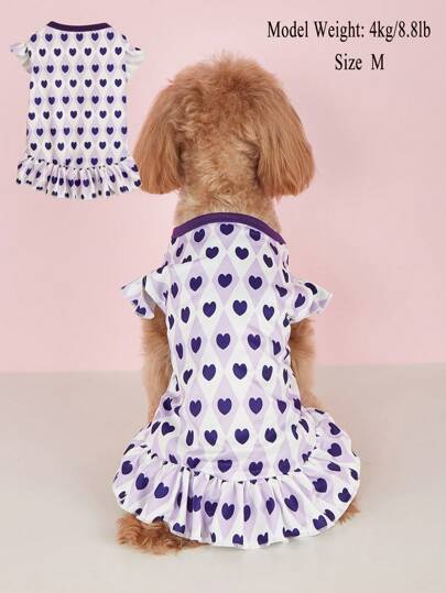 1 pieza Vestido de body sin mangas con patrón de corazón y diamante vintage, atuendo de verano ligero para perros pequeños como Pomerania y Bichón Frisé