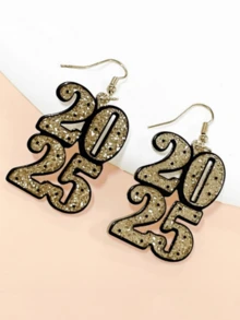 2025 New Year Acrylic Fashion Earrings, Glitter Drop Earrings, Creative Design For New Year Gift To Friends - Multicolor - View 1