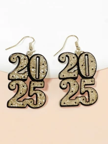 2025 New Year Acrylic Fashion Earrings, Glitter Drop Earrings, Creative Design For New Year Gift To Friends - Multicolor - View 3