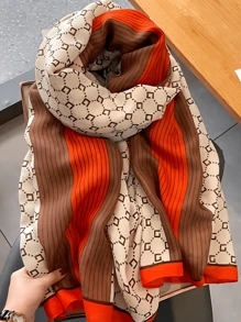 Unisex Letter Print Warm Scarf, Versatile Linen Long Scarf/Shawl, Korean Style, Suitable For Autumn/Winter