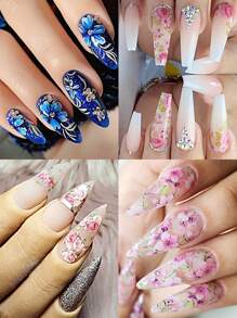 10 fogli/scatola Carta da trasferimento per arte di unghie con piccoli motivi floreali colorati, carta da trasferimento per arte di unghie con motivi floreali e vegetali, decorazioni per arte di unghie floreali, per nail salon fai-da-te (senza colla)
