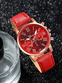 5 件女士简约三眼罗马刻度石英腕表（无盒） - 彩色 - 查看 5