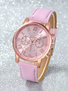 5 件女士简约三眼罗马刻度石英腕表（无盒） - 彩色 - 查看 4