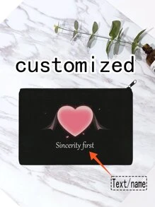 1pc Customized Women's Clutch Bag, Personalized Text, Name, Blessing, Unique, Large Capacity, High-Quality, Fashion, Versatile, Casual, Minimalist, Custom Name, Text, Toiletry Bag, Storage Bag, Makeup Bag - Black - View 9
