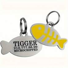 Customized Engraved Fish-Shaped Pet ID Tag - Personalized Cat/Dog Collar Charm With Name & Phone Number, Cute Cartoon Design, Easy & Safe Identification