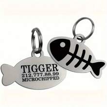 Customized Engraved Fish-Shaped Pet ID Tag - Personalized Cat/Dog Collar Charm With Name & Phone Number, Cute Cartoon Design, Easy & Safe Identification