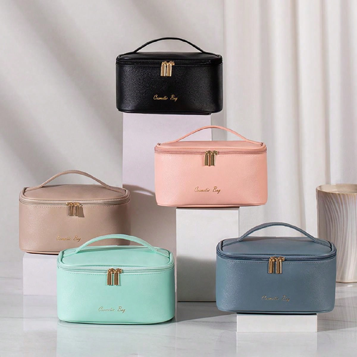 Women's Portable Travel Makeup Bag With Compartments, Can Hold Makeup Brushes, Waterproof PU Material, Suitable For Outdoor Travel, Can Also Be Used As Cosmetic Bag, Skincare Bag, And Toiletry Bag