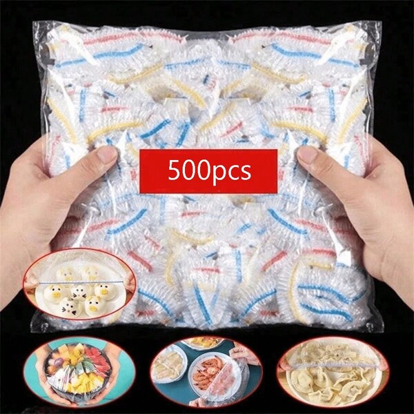 50/100/200/300/500pcs Colorful Saran Wrap Disposable Food Cover Fruit Fresh-Keeping Plastic Bag Kitchen Accessories, For Outdoor, Camping
