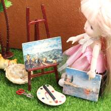 1:12娃娃屋DIY小屋迷你静态模型场景配件毕业制作画架画板3件套微型食物游戏工作室场景模型配件迷你颜料盒 - 彩色 - 查看 5