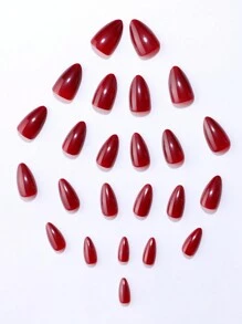 Bộ 24 móng tay giả hình quả hạnh nhân ngắn, Bộ làm móng tay màu đỏ tía, Móng tay giả bằng gel mềm phủ toàn bộ có thể tái sử dụng kèm 2 keo dán và 1 dũa, Móng tay Giáng sinh - Màu Đỏ Sâu - Xem 5