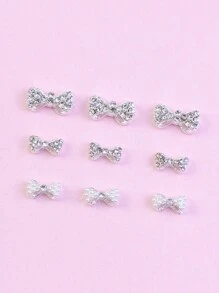 10/30件合金美甲饰品 简约可爱 日韩风立体蝴蝶结 女士指甲装饰 美容装饰 DIY装饰 手机壳装饰 美甲用品 日常用 度假用 通勤用 - 銀色 - 查看 1