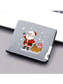 1 件卡通圣诞风格短钱包男士帆布印花钱包双折钱包多个卡槽适合男士使用理想的圣诞节圣诞礼物感恩节女士复古礼物 - 彩色 - 查看 14