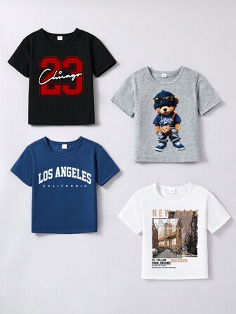 4 件套幼儿卡通字母印花短袖上衣