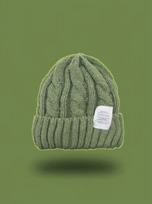 1 件装经典罗纹针织帽时尚糖果色骷髅帽弹力保暖针织帽翻边无檐帽男女皆宜 - 針織帽 - 查看 1