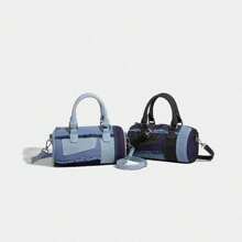 Denim Tote Bag For Women, Patchwork Pattern Casual Shoulder Bags, Large Capacity Crossbody Bag, Shoulder Bags For Work Travel Daily Matching With Long Shoulder Strap