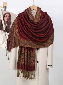 1PC Women's Paisley Scarf Bohemian Style Hijab, Pashmina Muslim Headscarf Shawl, Suitable For Daily Life And Holiday Celebrations - Red - View 1