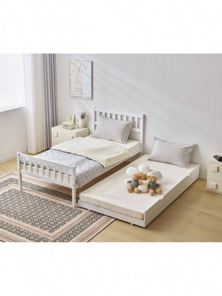 Twin Bed Frames With Headboard, Single Bunk Bed With Drag Bed, Wood