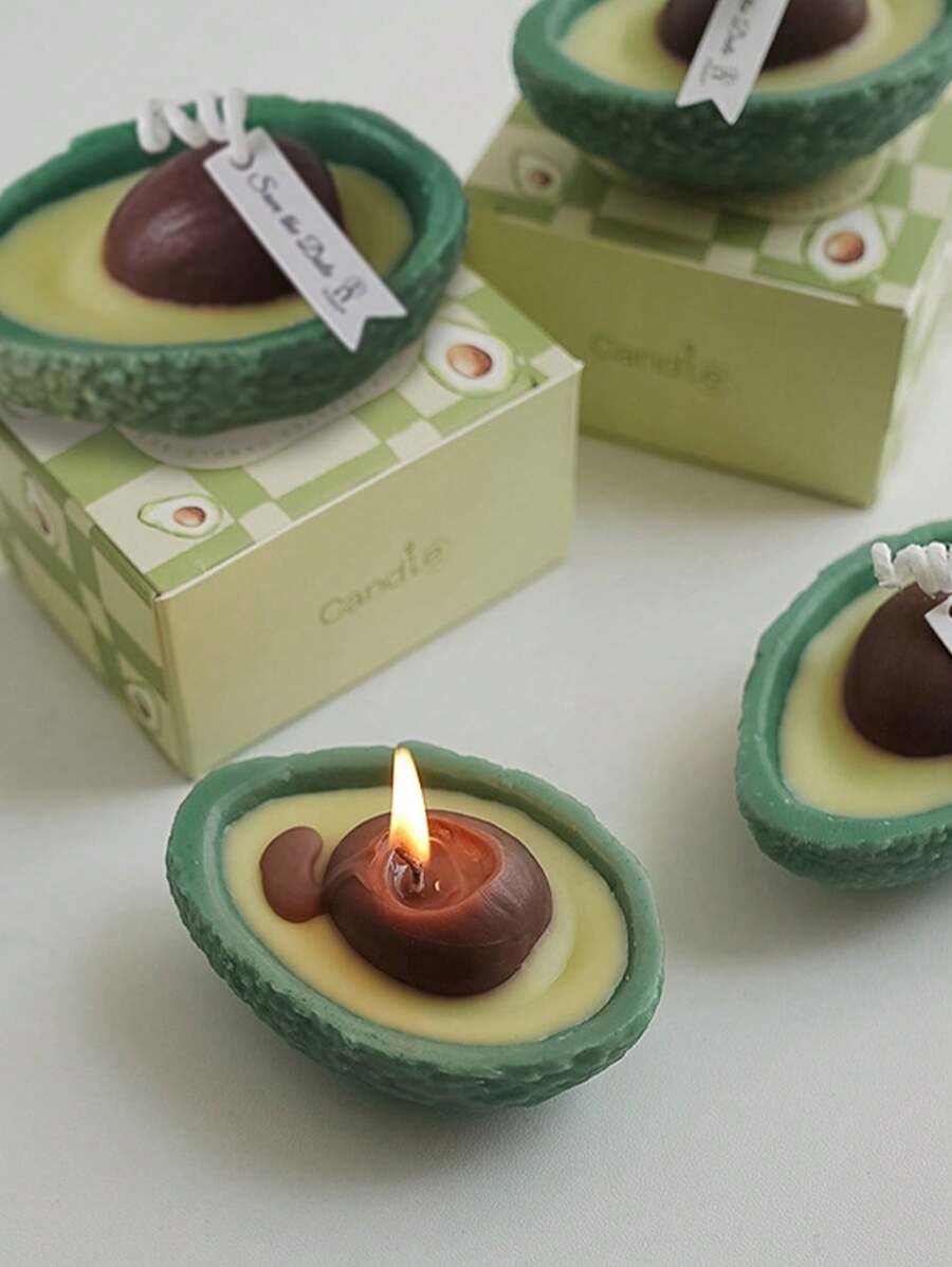 1/4pcs Avocado Scented Candle, Handmade Realistic Fruit Candle, Atmosphere Gift, Fragrance Candle