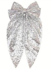 1 pièce Pince à cheveux avec nœud pailleté, accessoire pour queue de cheval avec ruban, style féminin