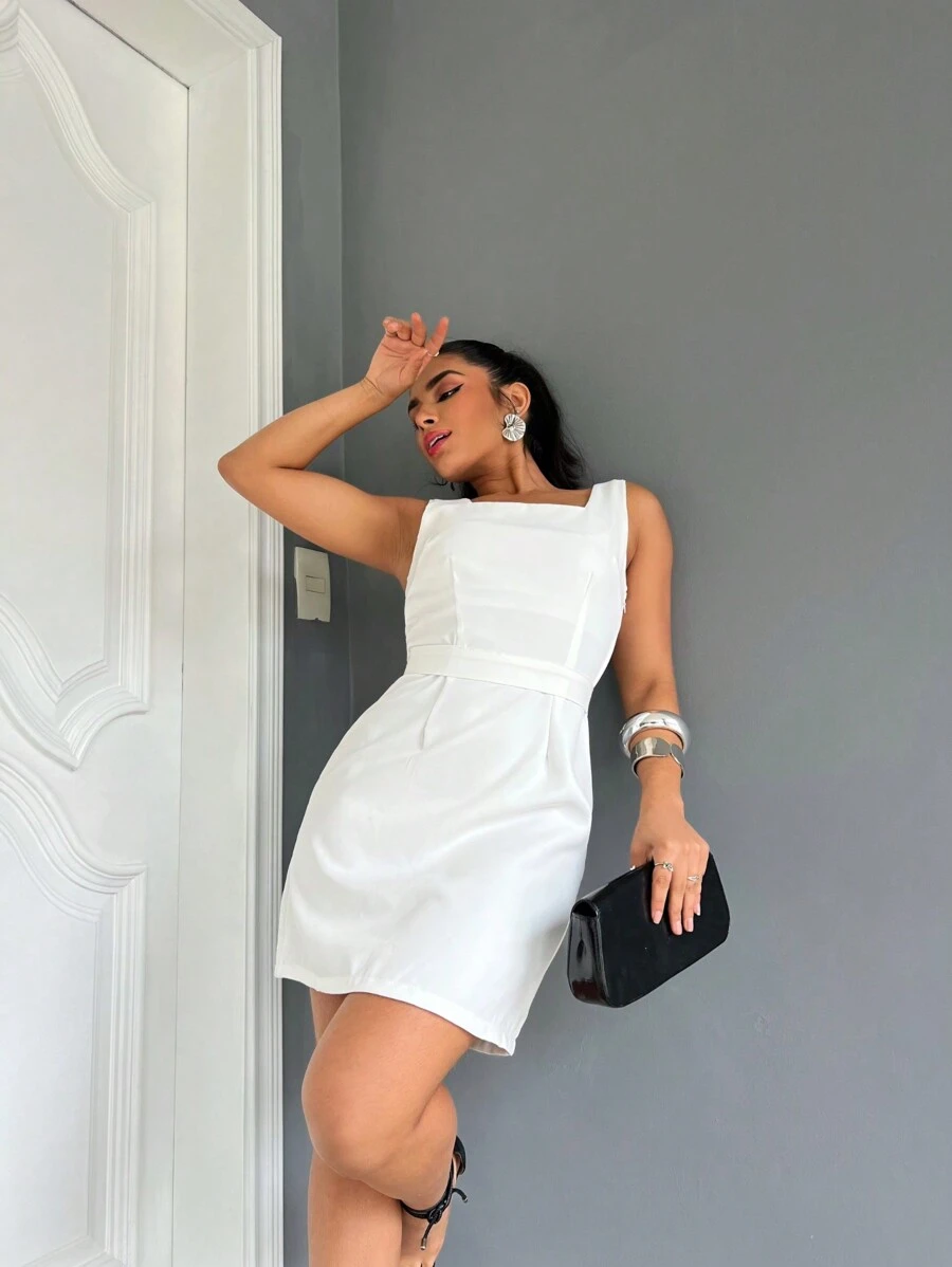 Tailored Fabric Dress - trắng - Xem 1