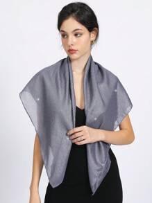 1 chiếc khăn choàng trơn có đính đá trang trí, khăn choàng đầu Bandana đa năng, phong cách thanh lịch phù hợp với mọi mùa, khăn vuông lớn sang trọng và thời trang cho tiệc lễ hội - Xám - Xem 4