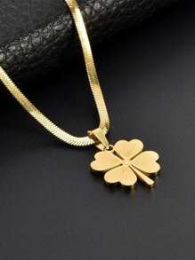 3 件套三叶草吊坠项链和耳环优雅欧式风格礼品套装带蛇链 - 金黃色 - 查看 6