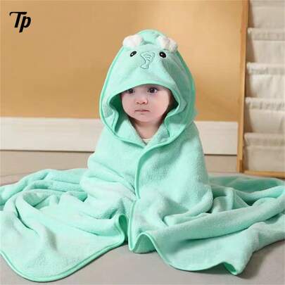 TP 1 pz Mantón de abrazar para bebés de algodón coral, toalla de baño, mantón de baño para abrazar, absorbente, bata de baño tipo A para recién nacidos, apto para todas las estaciones (primavera, verano, otono, invierno), grueso, con capucha, mantón con capucha de diseño infantil