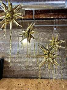 1/3/6 piezas Globos de estrellas explosivas con efecto de gotas de agua conectadas, decoración para fiestas y bodas, globos hexagonales de estrella, Navidad - Dorado - Ver 2