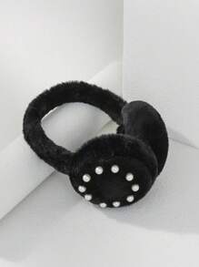 1 unidade de protetores auriculares de pelúcia fofos da linha Dark Series para mulheres, adequados para uso externo, na cor branca.